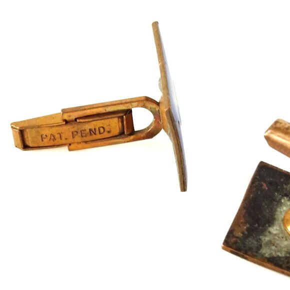 Mid-Century Mod Letter E Initial Cufflinks Vintage Blue Enamel over on Copper - Picture 3 of 3